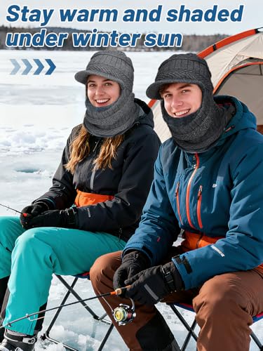 Knit Balaclava Ski Mask for Men Women - 2Pcs Warm Fleece Face Cover Winter Hat Gift for Cold Weather Outdoor Sports