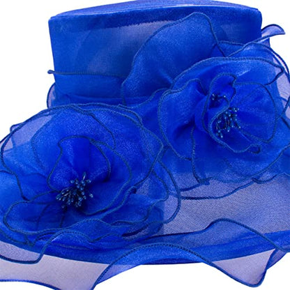Lawliet Womens Dressy Wide Brim Church Wedding Occasion Sun Hat A613 - color: Royal Blue