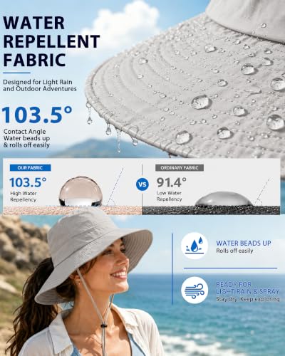 Womens Ponytail Sun Hat UPF50+ Waterproof Bucket Hat Packable Beach Hat - color: Griege