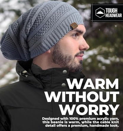 Tough Headwear Slouchy Oversized Beanie Hat - Warm Winter Hats for Women - Stretch Fit Mens Beanie - color: Light Gray