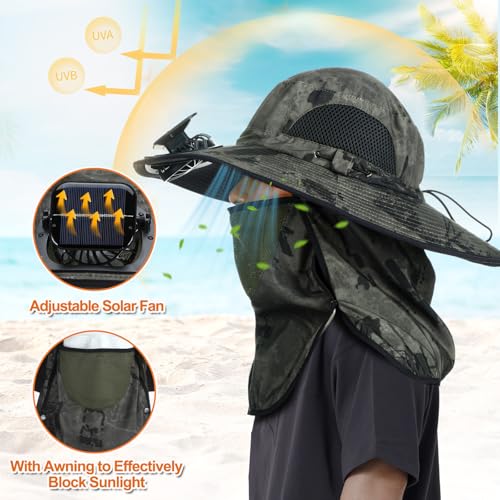 Berlune Solar Fan Hat Wide Brim with Neck Flap UPF 50+ - color: Military Green Ink