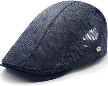 Mesh Cap Breathable Summer Newsboy Hat Adjustable Beret Ivy Cap Irish Cabbie Driving Fishing Hats - color: Navy