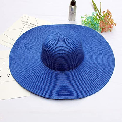 Big Beach Hats for Women Foldable Summer Wide Brim Packable Oversized Sun Hat Lady Girl Travel Straw Cap - color: Dark Blue