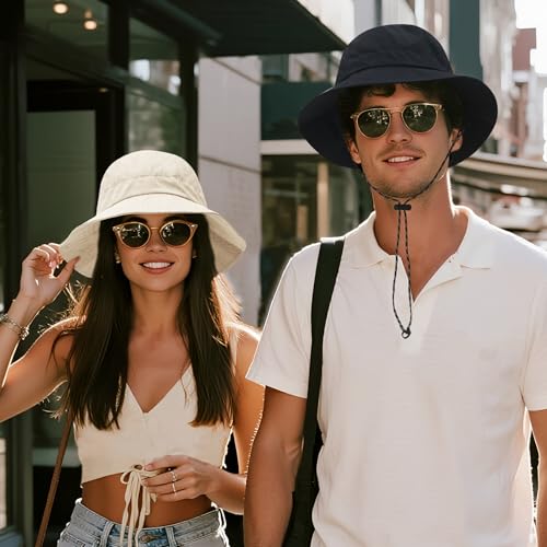 PFFY Waterproof Bucket Hats for Men Women Packable Sun Hat for Outdoors - color: Solid Beige