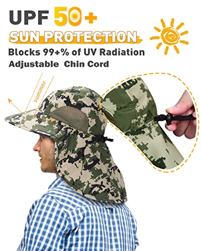 Tirrinia Neck Flap Fishing Safari Cap for Men - color: #Digital Green