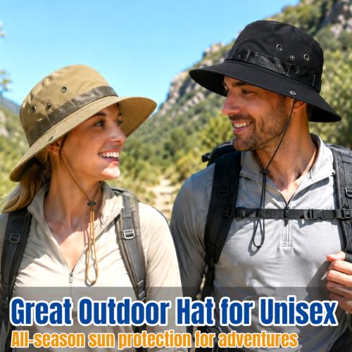 NPQQUAN Sun Hats for Men Women Wide Brim Bucket Hat UPF 50+ Boonie Hat - color: Pure Khaki
