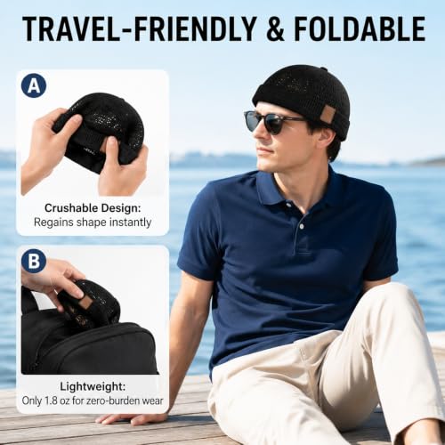 2-Pack Brimless Hats for Men,Adjustable Breathable Lightweight Brimless Cap