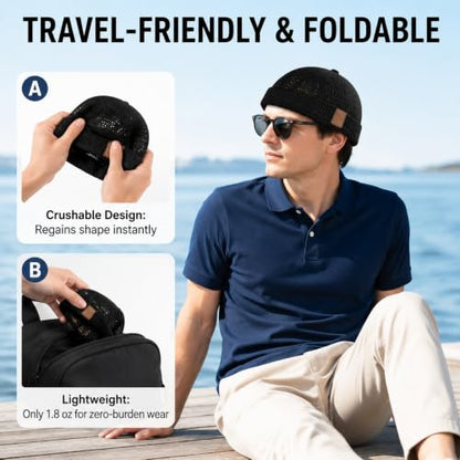 2-Pack Brimless Hats for Men,Adjustable Breathable Lightweight Brimless Cap