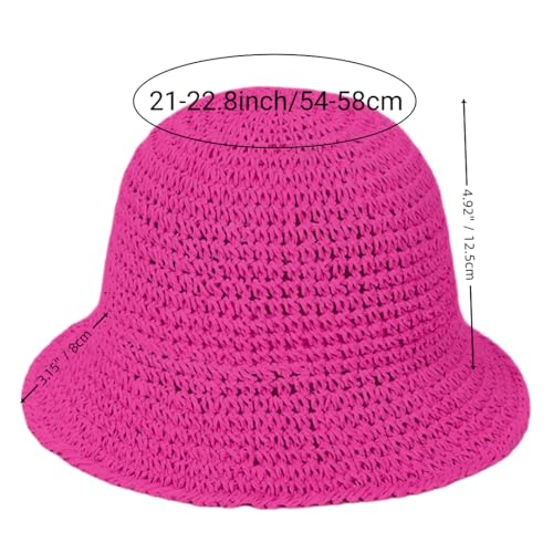 Womens Floppy Straw Sun Hat Packable Wide Brim Summer Beach Hat Foldable Crochet Bucket Hats - color: Rose Red 2