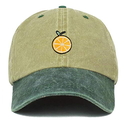 Trendy Apparel Shop Orange Patch Pigment Dyed Washed Two Tone Baseball Cap - color: Khaki Dark Green