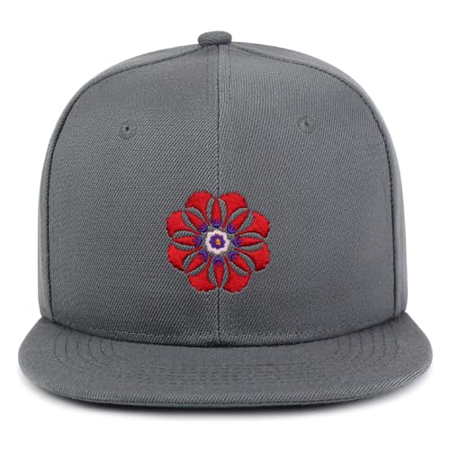Flower Ornament Hip-Hop Snapback Hat Embroidered Baseball Cap Floral Embellishment - color: 03. Dark Grey
