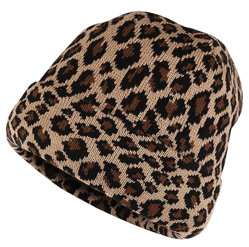Leopard Print Beanie Hat Cheetah Pattern Skull Cap Double Layer Cuffed Watch Hats for Women, Men