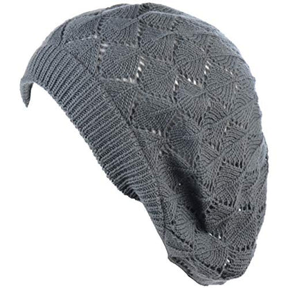 an Womens Lightweight Cut Out Knit Beanie Beret Cap Crochet Hat - Many Styles - color: 2681charc