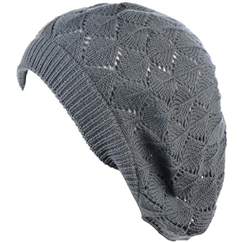 an Womens Lightweight Cut Out Knit Beanie Beret Cap Crochet Hat - Many Styles - color: 2681charc