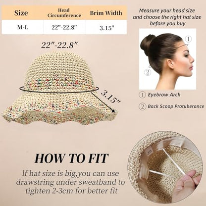 Floppy Big Beach Straw Hats for Women Foldable Summer Wide Brim Packable Sun Hat Womens Travel Straw Fedora Hat - color: C-beige