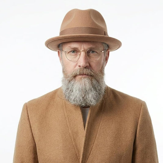 FREEBIRD99 Men's Wool Felt Trilby Hat Short Brim Fedora Hat - color: Bright Brown