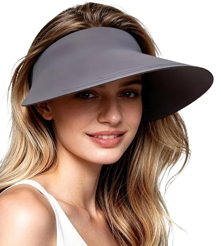 Women's Seamless Sun Visor Hat, Extra-Wide Brim, Ponytail & Bun Friendly - color: Dark Grey02
