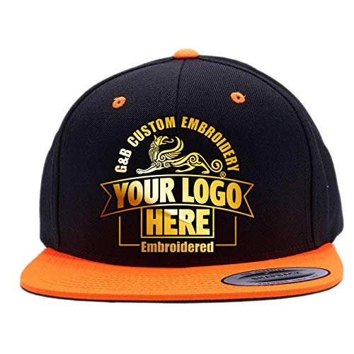 Custom Hat. 6089 Classic Snapback. Embroidered. Place Your Own Text/Logo - color: Black/Orange