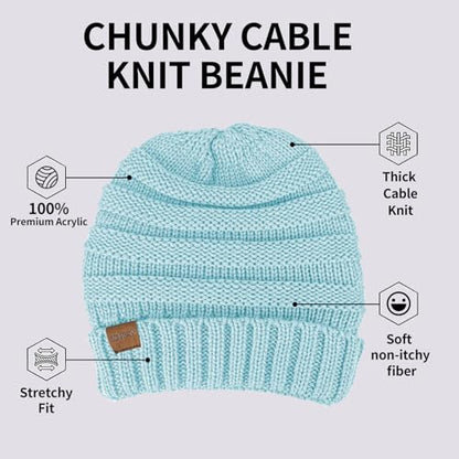 ZOORON Womens Winter Hat Slouchy Beanies for Women Cable Knit Beanie Hats - color: 1pack- Lake Blue