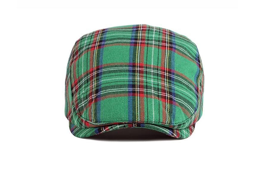 Men's Newsboy Hat Striped Plaid Cap Ivy Gatsby Cabbie Driving Irish Beret - color: Green