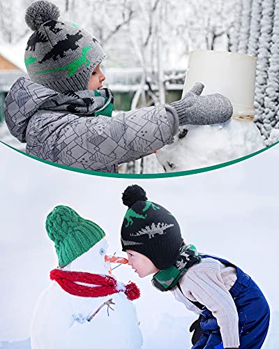 SATINIOR Winter Toddler Boys Hat Dinosaur Warm Mittens Scarf Set Pompom Baby Beanie Knitted Baby Hat Scarf Gloves Earflaps - color: Stylish Color