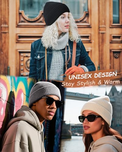 Wool Beanie for Men Women, Seamless Knit Cuffed Warm Winter Hats - color: 1pcs-gray