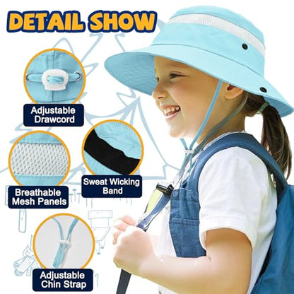 ZOORON Outdoor Kids Sun Hat UPF 50+ Quick Dry Bucket Hat for Boys Girls - color: 1pack-aqua Blue