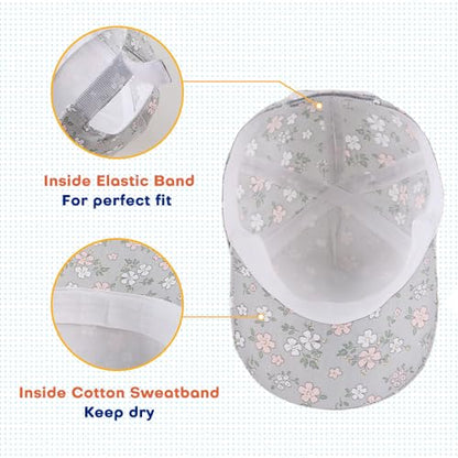 Peecabe Plain Toddler Baseball Hat Unisex Cotton Kids Trucker Hat Adjustable Baby Boys Sun Caps Girls Baseball Cap 1-5Y - color: Flower Gray, size: 2-4T