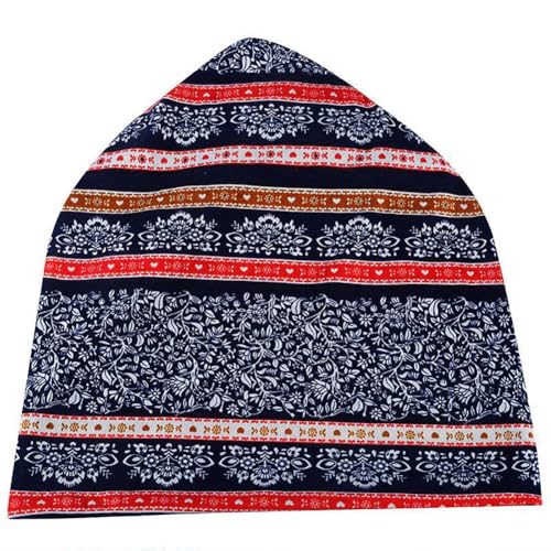 XYIYI Womens Chemo Headwear Hats Cotton Slouchy Beanie Cap Scarf - color: 2pcs Stripe Flower Navy Pink