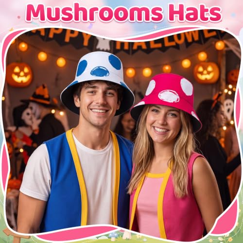 Newcotte 2 Pack Halloween Mushroom Bucket Hats Polka Dot Hats Reversible