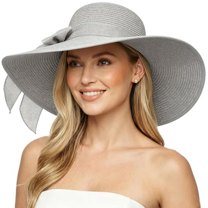 DRESHOW Beach Hats for Women Big Straw Wide Brim Summer Hat Floppy Foldable Roll up Cap Sun Hat UPF 50+ - color: Gery /Normal Edge