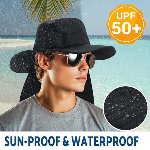 NPJY Sun Fishing Hats with Neck Flap for Men Women UV Sun Protection - color: Pure Blue(with Neck Flap)