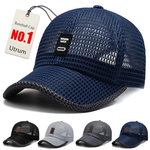 Utrum Lightweight & Breathable Baseball Cap for Summer Mesh Hat Men Trucker Women Running Golf Sports Cool Flat Cold - color: Blue-b