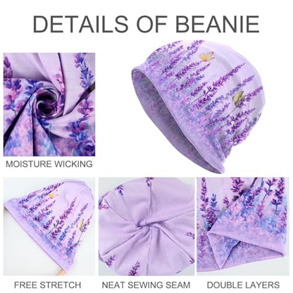 Slouchy Beanie Hat Skull Cap Chemo Headwear Baggy Hats for Men Women Running Cycling - color: Butterfly Flowers