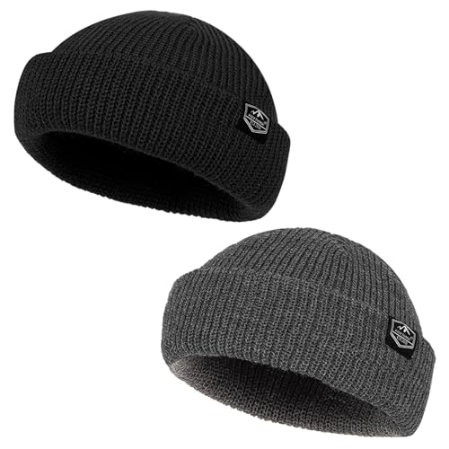 Fisherman Beanie Roll-up Edge Trawler Beanie Skullcap Watch Hat Knit Short Cap - color: Black+gk Grey