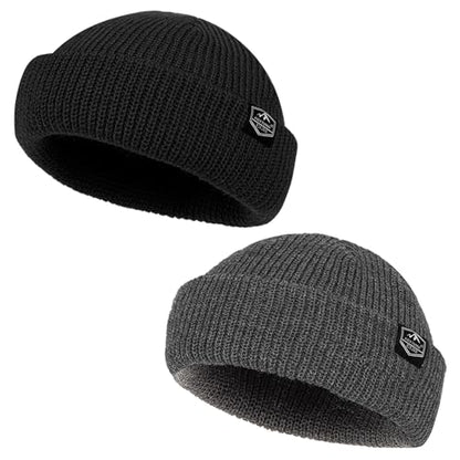 Fisherman Beanie Roll-up Edge Trawler Beanie Skullcap Watch Hat Knit Short Cap - color: Black+gk Grey