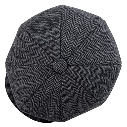 BOTVELA Men's 8 Panel Wool Blend Newsboy Flat Cap - color: Black, size: 7 1/8