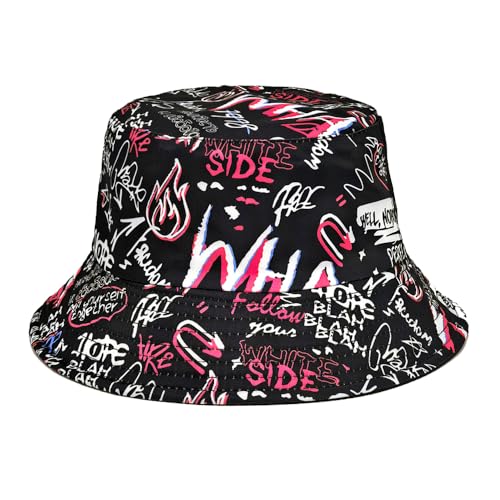 Quanhaigou Reversible Printed Bucket Hat,Summer Beach Outdoor Cap - color: Letter Graffiti