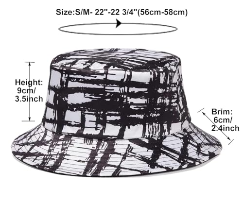 Quanhaigou Bucket Hat for Men Women,Packable Reversible Printed Sun Hats,Fisherman Outdoor Summer Travel Hiking Beach Caps - color: Black White