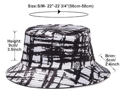 Quanhaigou Bucket Hat for Men Women,Packable Reversible Printed Sun Hats,Fisherman Outdoor Summer Travel Hiking Beach Caps - color: Black White