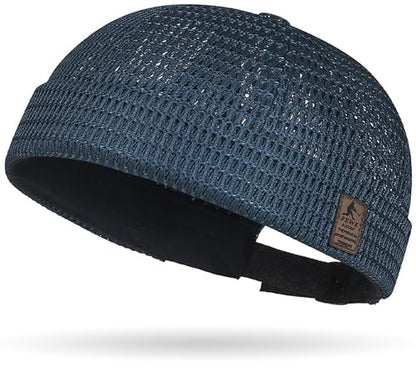 Mens Mesh Brimless Cap with No Brim, Summer Docker Cap Beanie Hat Flip Sailor Skullcap Breathable - color: Navy Blue