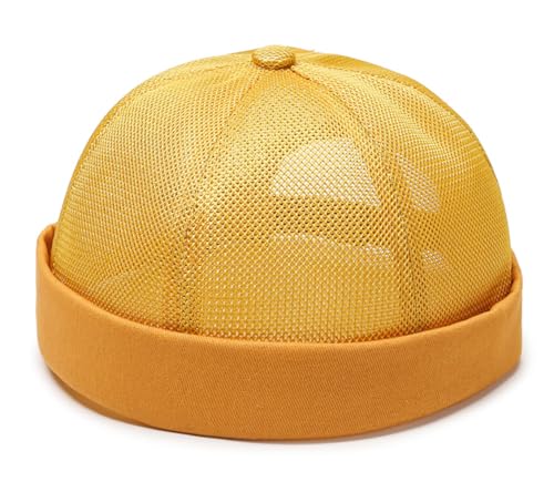 DIYDECAL Mens Mesh Brimless Cap,Summer Skullcap Docker Beanie Hat - color: Gold