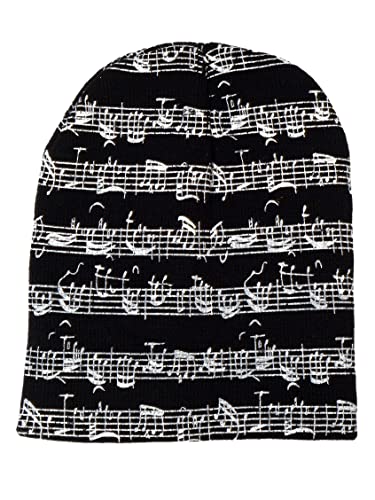 Gravity Threads Mens Musical Notes Cuffless Beanie, Black