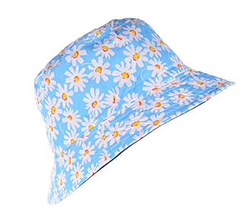 BYOS Unisex Trendy Reversible Lightweight Printed Bucket Hat Packable Outdoor - color: Daisy Light Blue