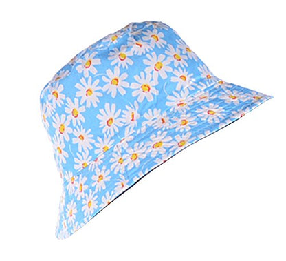 BYOS Unisex Trendy Reversible Lightweight Printed Bucket Hat Packable Outdoor - color: Daisy Light Blue