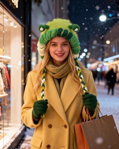 MINGSEECESS Women Girls Knitted Beanie Hat Crochet Braided Knit Warmer Cap Skiing Snowboarding Ear Flap Hats - color: Novelty-green