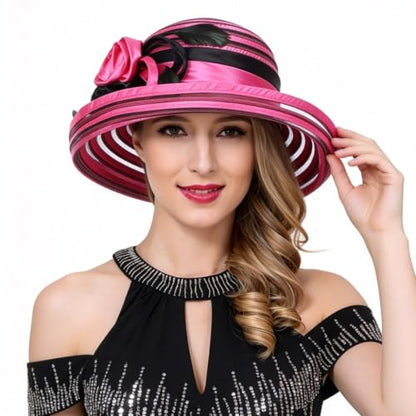 Ruphedy Women Derby Church Dress Bucket Hat Fascinators Tea Party Wedding Hat - color: S027-rose