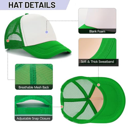 Ultrafun 10 Pack Trucker Hat Mesh Sublimation Blank Hats Adjustable Baseball Caps Hats for Men Women - color: Green White