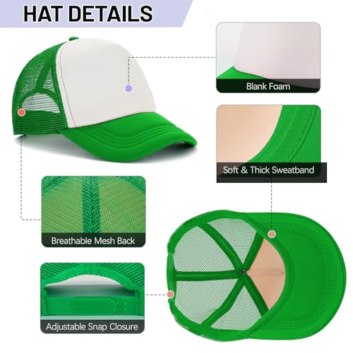 Ultrafun 10 Pack Trucker Hat Mesh Sublimation Blank Hats Adjustable Baseball Caps Hats for Men Women - color: Green White