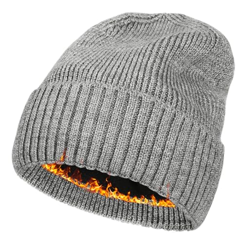 Men’s Plus Size M/L-XXL Merino Wool Beanie for Big Heads - color: Light Gray, size: X-Large-XX-Large